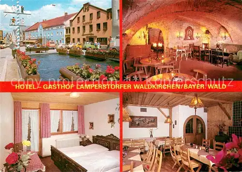 AK / Ansichtskarte Waldkirchen_Niederbayern Hotel Gasthof Lamperstorder Gastraum Fremdenzimmer Marktplatz Maibaum Waldkirchen Niederbayern