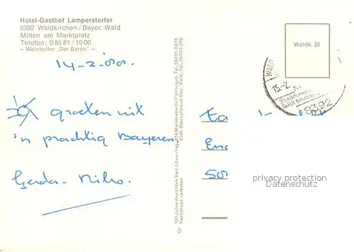 AK / Ansichtskarte Waldkirchen_Niederbayern Hotel Gasthof Lamperstorder Gastraum Fremdenzimmer Marktplatz Maibaum Waldkirchen Niederbayern