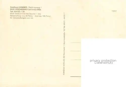 AK / Ansichtskarte Weichering Gasthaus Hammer Gastraum Fremdenzimmer Naherholungsgebiet Weichering