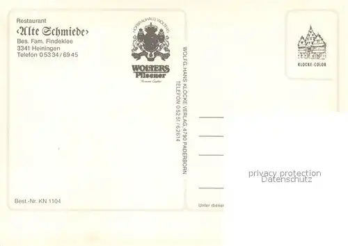 AK / Ansichtskarte Heiningen_Wolfenbuettel Klosterhaehnchen Restaurant Alte Schmiede Heiningen Wolfenbuettel