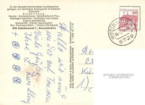 AK / Ansichtskarte Scheibenhardt_Pfalz Gaststaette Bienwaldmuehle Gartenterrasse Partie am Bach Scheibenhardt Pfalz