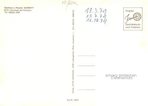AK / Ansichtskarte Helmbach_Elmstein Gasthaus Pension Schmitt Gastraum Ortsansicht Helmbach_Elmstein