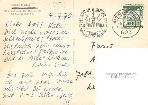 AK / Ansichtskarte Aufham_Anger Pension Merkur Aussenansicht Aufham Anger