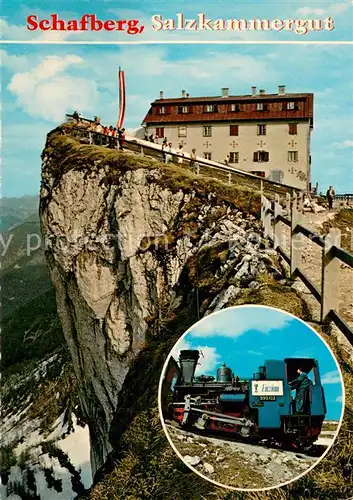 AK / Ansichtskarte Schafberg_1783m_Salzkammergut Schafberg Gipfel m. Berghotel Schafbergspitze u. alte Lok 