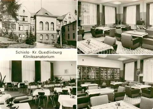 AK / Ansichtskarte Schielo_Harz Kliniksanatorium Innen und Aussen m. Speisesaal u. Klubraum Schielo Harz