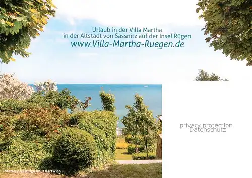 AK / Ansichtskarte Sassnitz_Ostseebad_Ruegen Villa Martha Aussenansicht u. Aussicht Werbekarte Sassnitz_Ostseebad_Ruegen