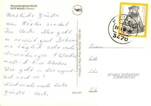 AK / Ansichtskarte Hoexter_Weser Fliegeraufnahme Weserbergland Klinik Gesamtansicht Hoexter Weser