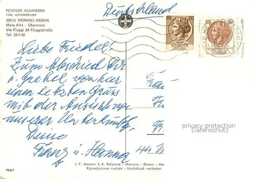 AK / Ansichtskarte Merano_Meran Pension Alhambra Aussenansicht 