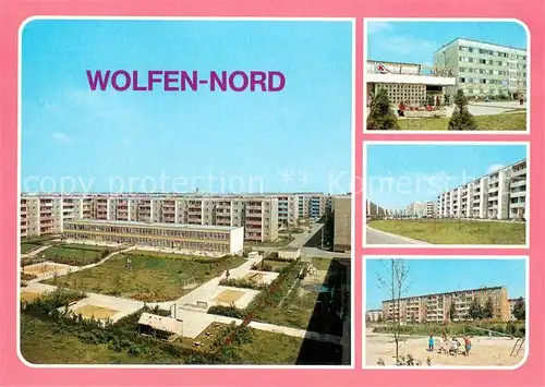 AK / Ansichtskarte Wolfen_Bitterfeld  Strasse d. Jugend Kaufhalle u. Altersheim Ring d. Bauarbeiter Am Spielplatz Wolfen Bitterfeld 