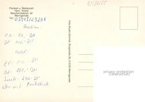 AK / Ansichtskarte Wernigerode_Harz Pension Restaurant Harz Krone Cafe Bar Wernigerode Harz