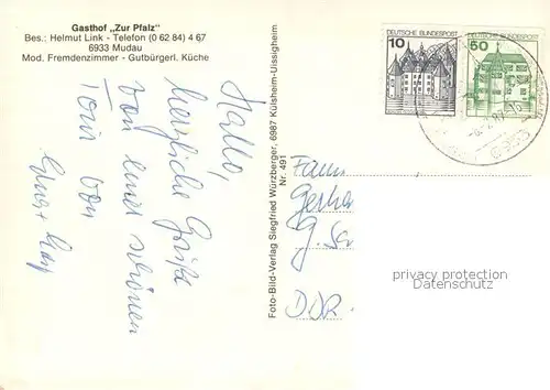 AK / Ansichtskarte Mudau Gasthof Zur Pfalz Gastraeume Mudau