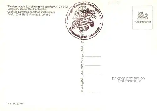 AK / Ansichtskarte Weidenthal_Pfalz PWV Wanderstuetzpunkt Schwarzsohl Gastraeume Weidenthal Pfalz