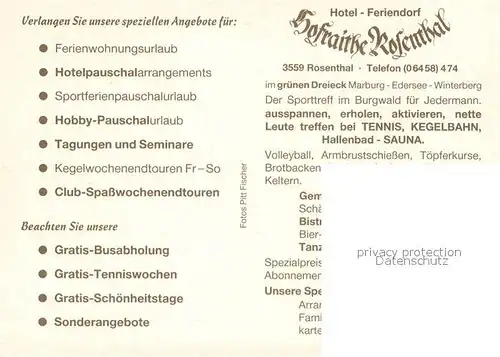 AK / Ansichtskarte Rosenthal_Hessen Clubhotel Feriendorf Hofraithe Gastraeume Terrasse Sauna Hallenbad Rosenthal Hessen