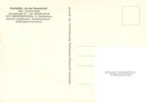 AK / Ansichtskarte Niederkirchen_Deidesheim Gaststaette An der Rossmuehle Gastraeume Niederkirchen Deidesheim