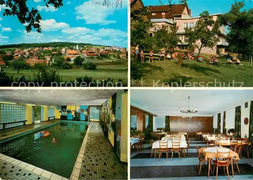 AK / Ansichtskarte Krumbach_Odenwald Pension Zum Engel Panorama Liegewiese Hallenbad Gaststube Krumbach Odenwald