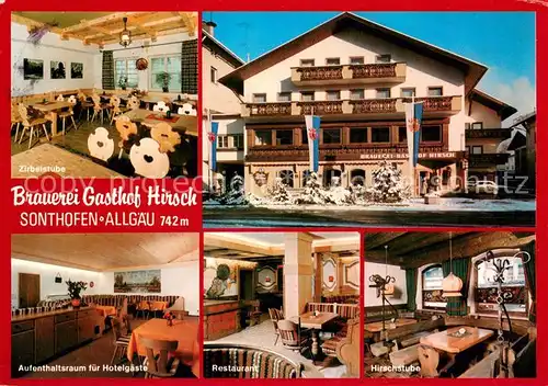 AK / Ansichtskarte Sonthofen_Oberallgaeu Brauerei Gasthof Hirsch Zirbelstube Aufenthaltsraum Restaurant Hirschstube Sonthofen Oberallgaeu