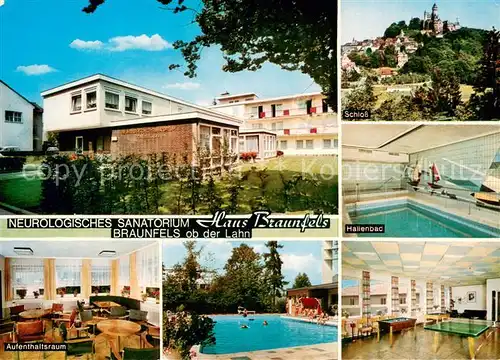 AK / Ansichtskarte Braunfels Neurolog Sanatorium Haus Braunfels Aufenthaltsraum Schloss Hallenbad Freibad Sportraum Braunfels