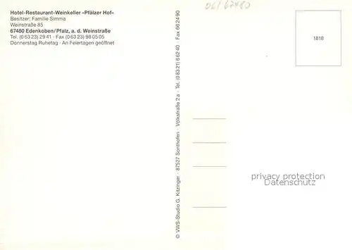 AK / Ansichtskarte Edenkoben Hotel Restaurant Weinkeller Pfaelzer Hof Kegelbahn Gaststube Bar Edenkoben