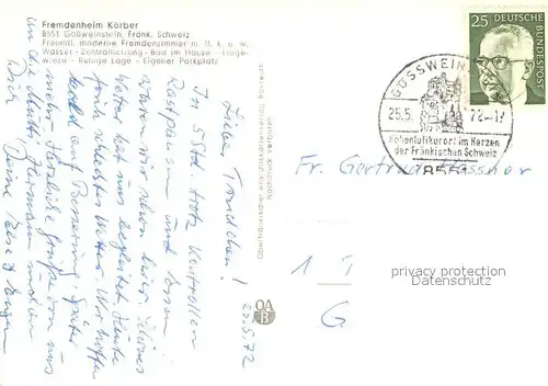 AK / Ansichtskarte Goessweinstein Fremdenheim Koerber Terrasse Park Gaststube Goessweinstein