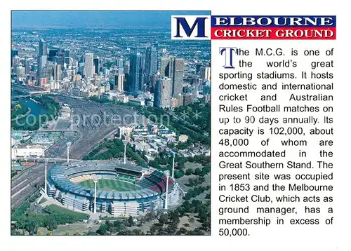 AK / Ansichtskarte Melbourne__Australia The MCG Sporting Stadium Fliegeraufnahme 