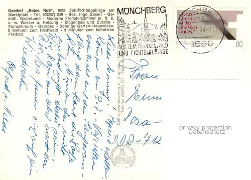 AK / Ansichtskarte Zell_Fichtelgebirge Gasthof Rotes Ross Treppe Zimmer Garten Gastraum Zell Fichtelgebirge