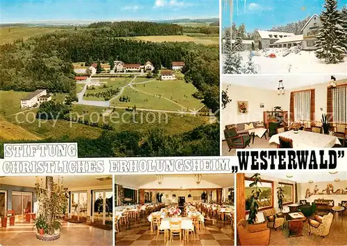 AK / Ansichtskarte Rehe_Westerwald Fliegeraufnahme Christliches Erholungsheim Gastraeume Foyer  Rehe_Westerwald