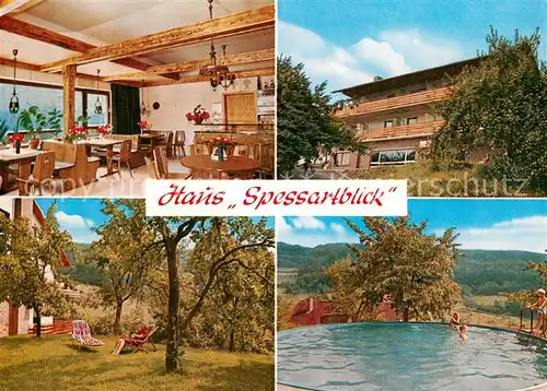 AK / Ansichtskarte Waldaschaff Haus Spessartblick Gaststube Garten Pool Waldaschaff