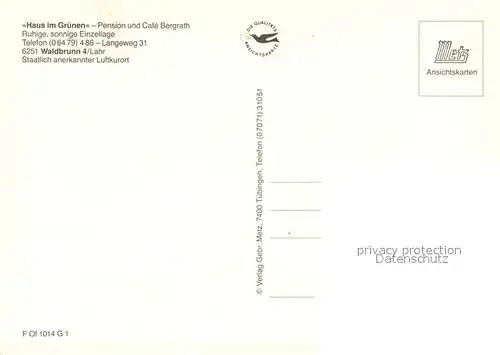AK / Ansichtskarte Waldbrunn_Westerwald Haus im Gruenen Pension Bergrath Gaststube Terrasse Waldbrunn_Westerwald