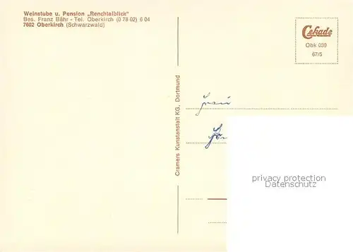 AK / Ansichtskarte Oberkirch_Baden Weinstube und Pension Renchtalblick Gaststube Panorama Teich Fontaene Oberkirch_Baden