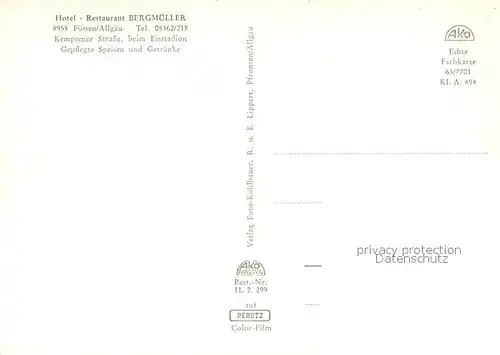 AK / Ansichtskarte Fuessen_Allgaeu Hotel Restaurant Bergmueller Gastraeume Panorama Fuessen Allgaeu