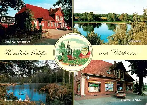 AK / Ansichtskarte Dueshorn Gasthaus am Walde Strandbad Teiche am Wedden Kaufhaus Koerber Dueshorn