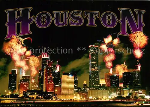 AK / Ansichtskarte Houston_Texas Downtown at night Fireworks 