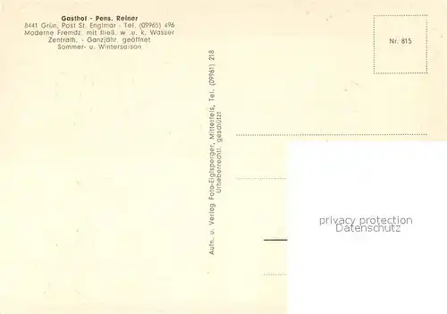 AK / Ansichtskarte Gruen_St_Englmar Panorama Gasthof Pension Reiner Gaststube Gruen_St_Englmar