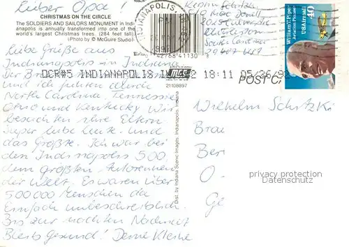 AK / Ansichtskarte Indianapolis Christmas of the Circle The Soldiers and Sailors Monument 