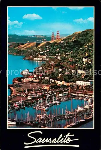 AK / Ansichtskarte Sausalito_California Aerial view with its marina and the Golden Gate Bridge  