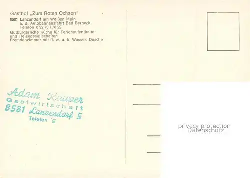 AK / Ansichtskarte Lanzendorf_Oberfranken Gasthof Zum Roten Ochsen Partie am Weissen Main Gaststube Lanzendorf Oberfranken