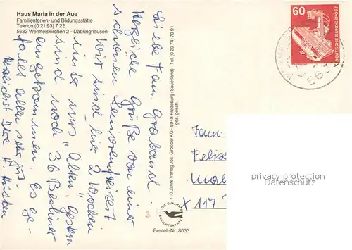 AK / Ansichtskarte Wermelskirchen Haus Maria in der Aue Gaststube Kaminzimmer Treppe Wermelskirchen