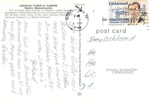 AK / Ansichtskarte Boston_Massachusetts Hancock Tower at Sunrise 
