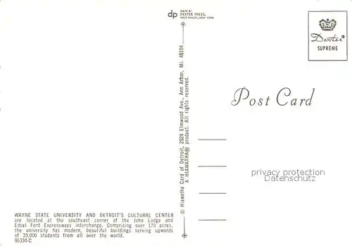 AK / Ansichtskarte Detroit_Michigan Wayne State University and Cultural Center aerial view 