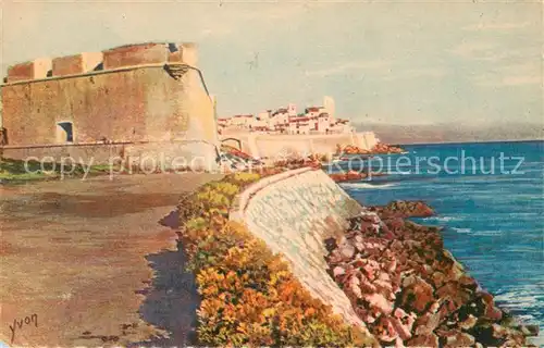 AK / Ansichtskarte Antibes_Alpes_Maritimes Le Fort Carre et les remparts Cote d Azur Peinture Kuenstlerkarte Antibes_Alpes_Maritimes