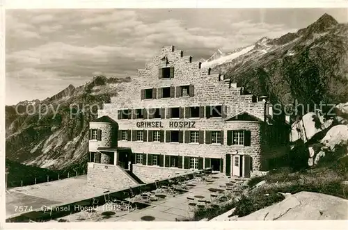 AK / Ansichtskarte Grimsel_Passhoehe Grimsel Hospiz Terrasse Berghotel Alpen Grimsel Passhoehe