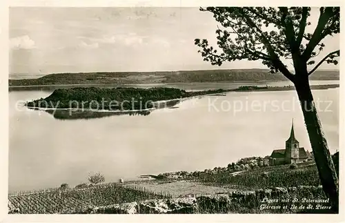 AK / Ansichtskarte Ligerz mit St. Petersinsel Bielersee Ligerz