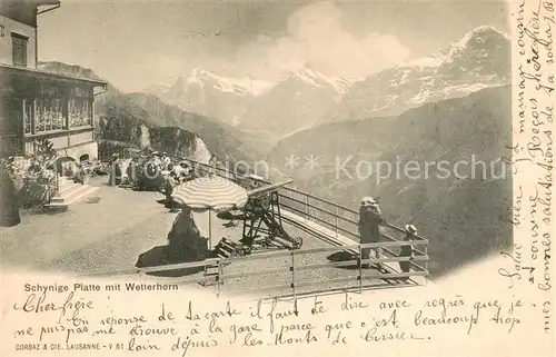 AK / Ansichtskarte Schynige_Platte Berggasthof Terrasse mit Wetterhorn Berner Alpen Schynige_Platte