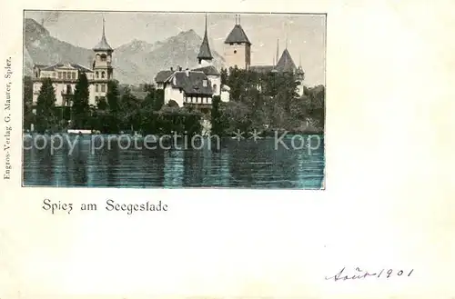 AK / Ansichtskarte Spiez_Thunersee_BE Seegestade Ansicht vom See aus Spiez_Thunersee_BE