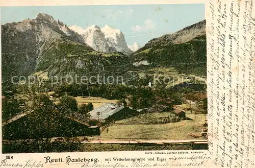 AK / Ansichtskarte Reuti_Hasliberg_BE Panorama mit Wetterhorngruppe und Eiger Berner Alpen 