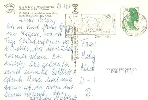 AK / Ansichtskarte Megeve Vue aerienne et Massif du Mont Blanc Megeve