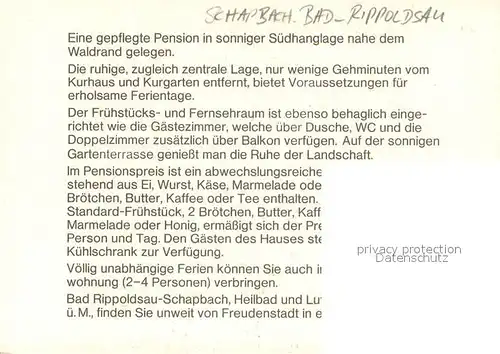 AK / Ansichtskarte Bad_Rippoldsau Schapbach Pension Bad_Rippoldsau Schapbach