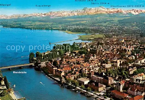 AK / Ansichtskarte Konstanz_Bodensee Fliegeraufnahme mit Schweizer Alpen Rheinbruecke Konstanz_Bodensee