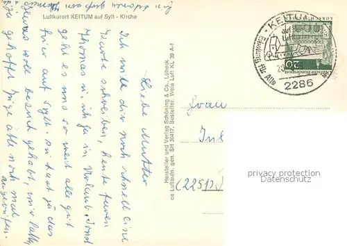 AK / Ansichtskarte Keitum_Sylt Kirche Strand Fliegeraufnahme Keitum Sylt