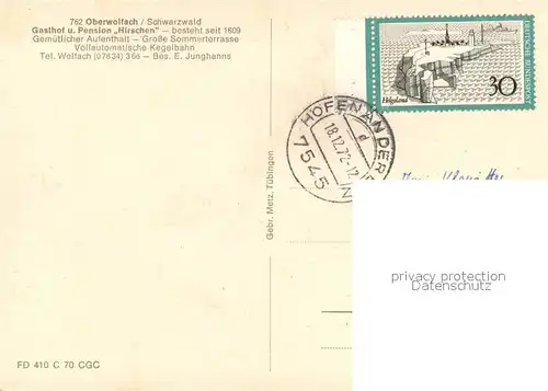 AK / Ansichtskarte Oberwolfach Gasthof und Pension Hirschen Gaststube Kegelbahn Oberwolfach